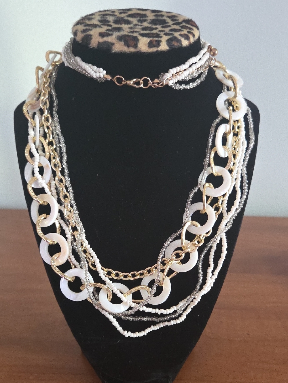Gold And White Mixed Media Necklace
